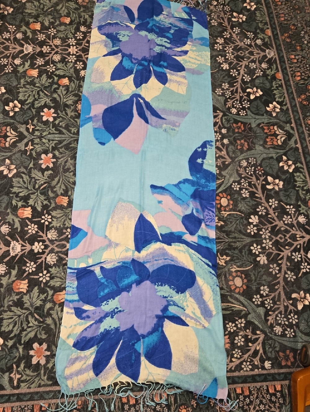 Blue Floral Fringe Scarf